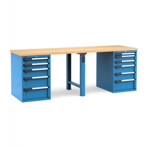 Professionelle Werkbank mit 11 Schubladen, 250 cm, Blau und Anthrazit