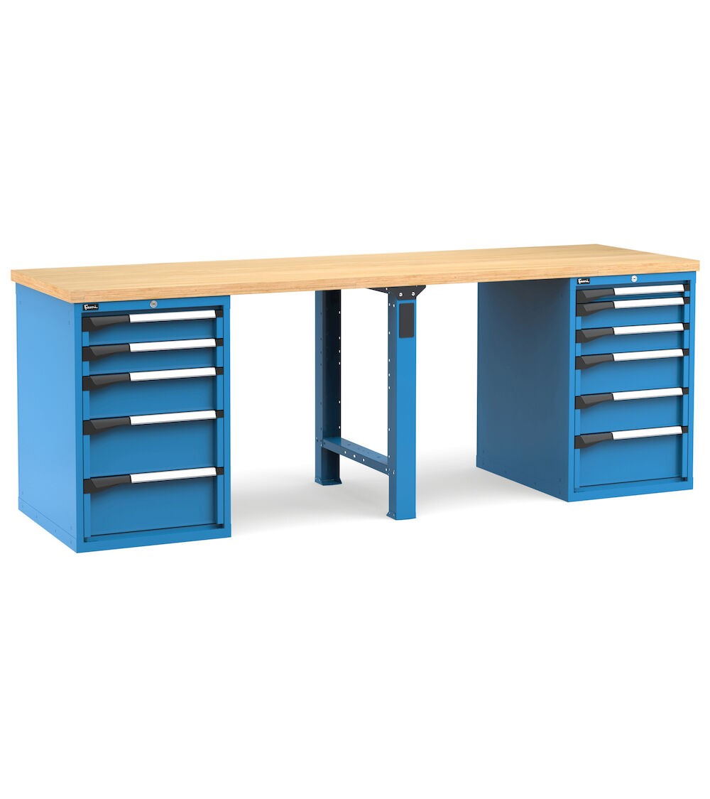 Professionelle Werkbank mit 11 Schubladen, 250 cm, Blau und Anthrazit