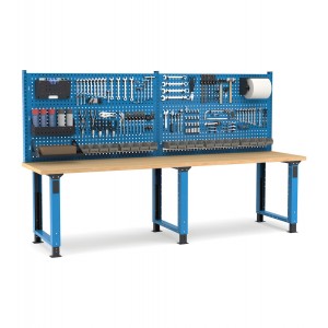 Regulierbare professionelle Werkbank mit Wand, 300 cm, Blau und Anthrazit