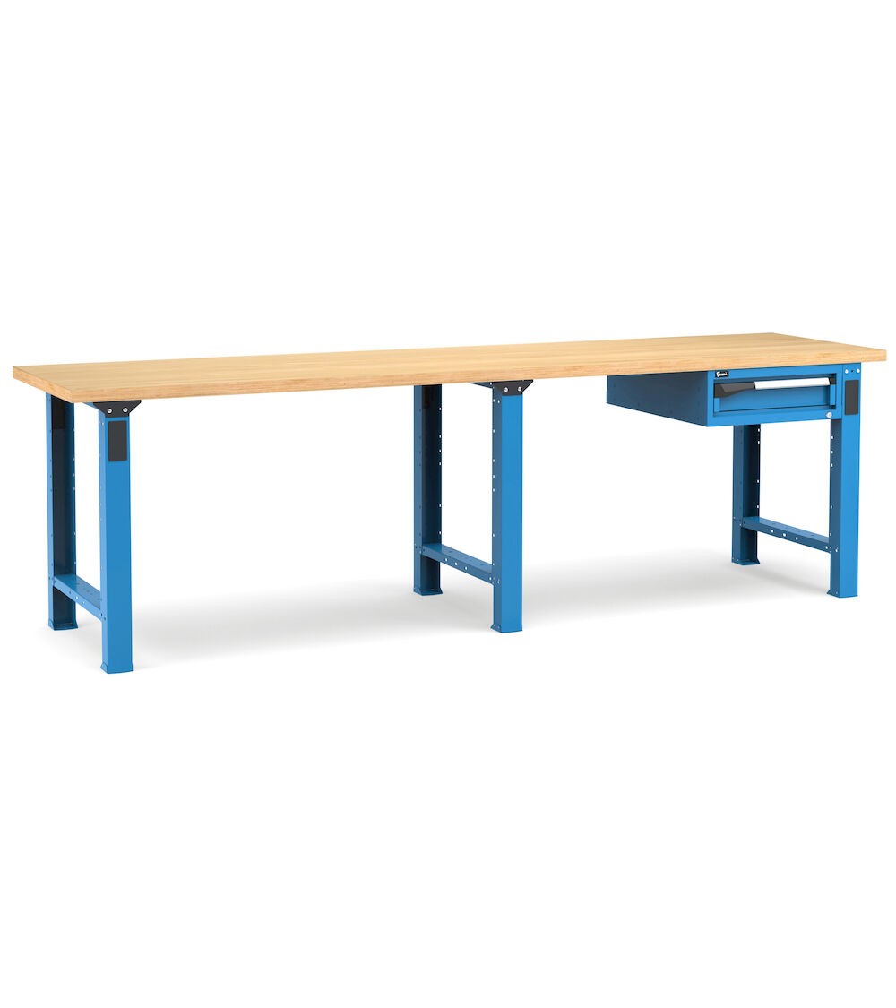 Professionelle Werkbank mit 1 Schublade, 300 cm, Blau und Anthrazit