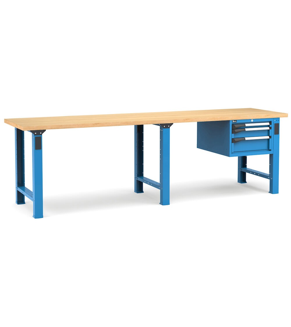 Professionelle Werkbank mit 3 Schubladen, 300 cm, Blau und Anthrazit