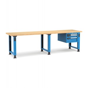 Regulierbare professionelle Werkbank mit 3 Schubladen, 300 cm, Blau und Anthrazit