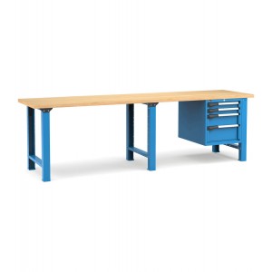 Professionelle Werkbank mit 4 Schubladen 2x75 1x150 1x200, 300 cm, Blau und Anthrazit