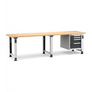 Regulierbare professionelle Werkbank mit 4 Schubladen 2x75 1x150 1x200, 300 cm, Grau und Anthrazit