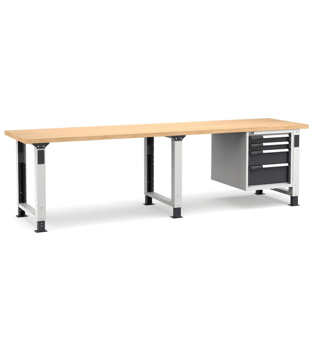 Regulierbare professionelle Werkbank mit 4 Schubladen 2x75 1x150 1x200, 300 cm, Grau und Anthrazit