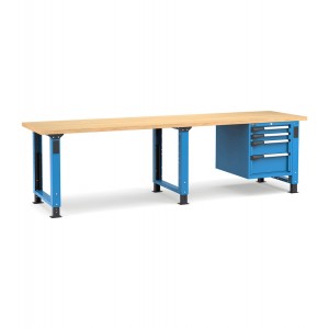 Regulierbare professionelle Werkbank mit 4 Schubladen 2x75 1x150 1x200, 300 cm, Blau und Anthrazit