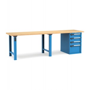 Professionelle Werkbank mit 4 Schubladen 3x150 1x300, 300 cm, Blau und Anthrazit