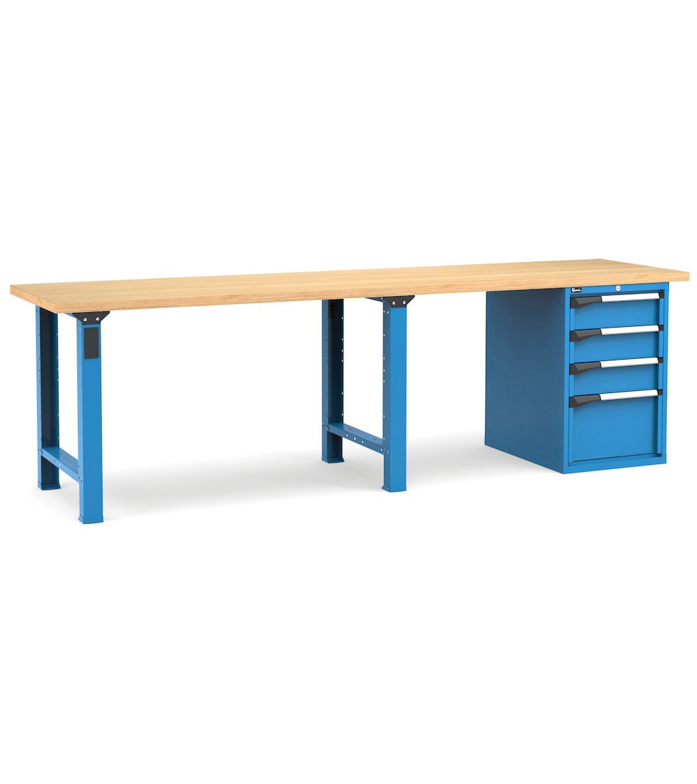 Professionelle Werkbank mit 4 Schubladen 3x150 1x300, 300 cm, Blau und Anthrazit