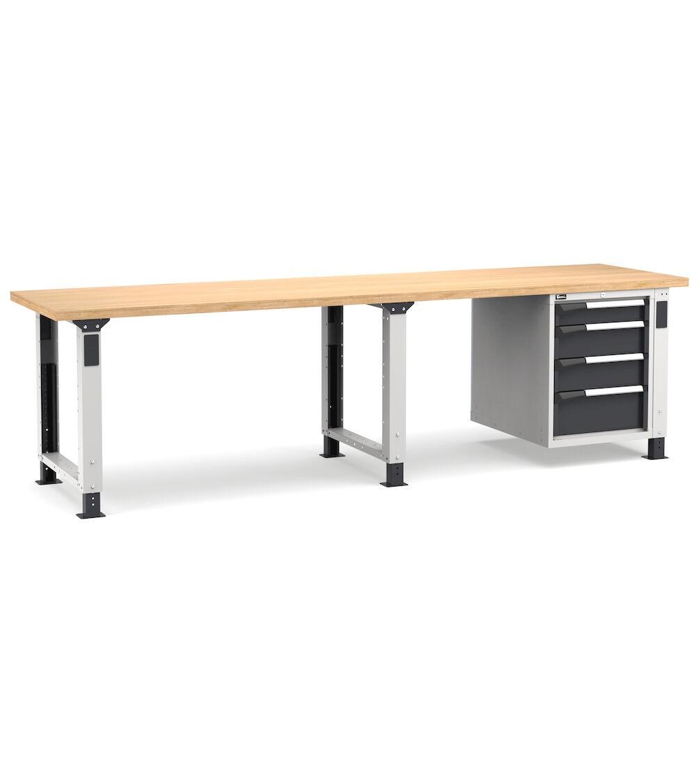 Regulierbare professionelle Werkbank mit 4 Schubladen 1x100 2x150 1x200, 300 cm, Grau und Anthrazit