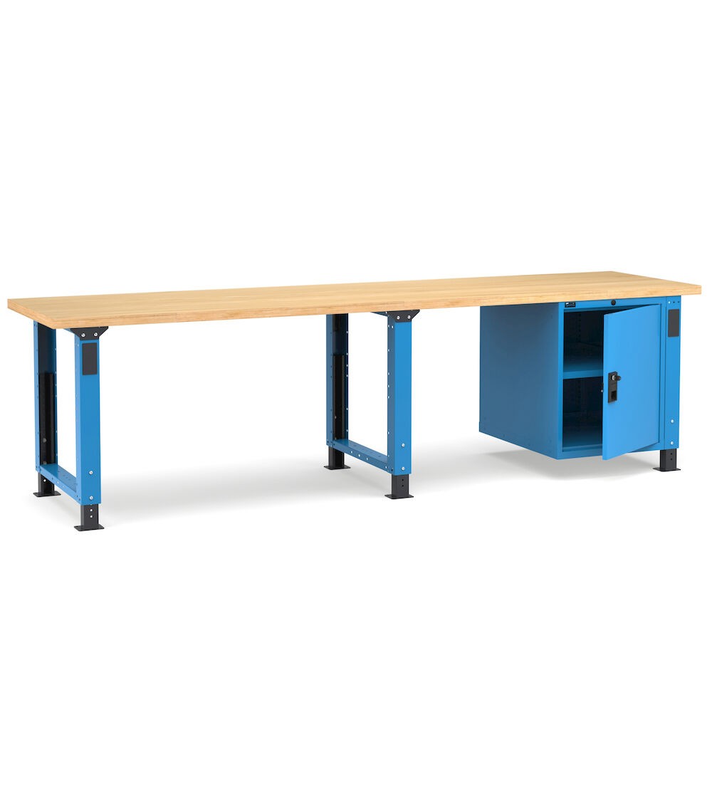 Regulierbare professionelle Werkbank mit Tür und verstellbarem Boden, 300 cm, Blau und Anthrazit