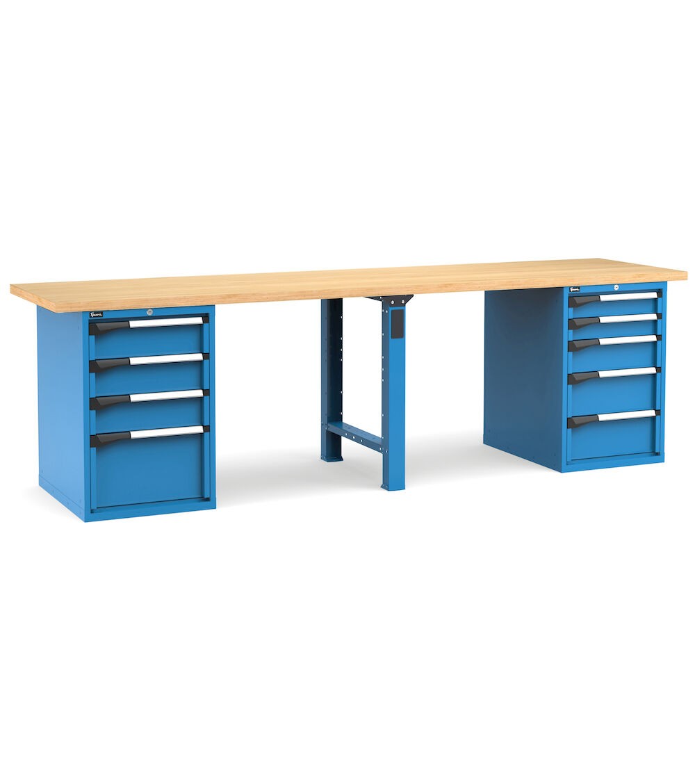 Professionelle Werkbank mit 9 Schubladen, 300 cm, Blau und Anthrazit