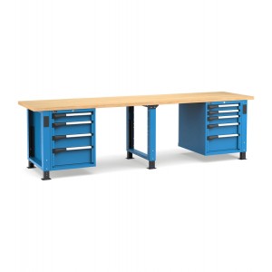 Regulierbare professionelle Werkbank mit 9 Schubladen, 300 cm, Blau und Anthrazit