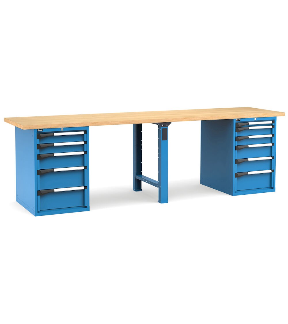 Professionelle Werkbank mit 11 Schubladen, 300 cm, Blau und Anthrazit