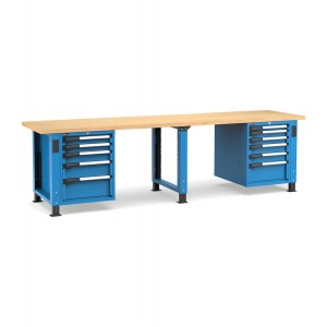 Regulierbare professionelle Werkbank mit 11 Schubladen, 300 cm, Blau und Anthrazit