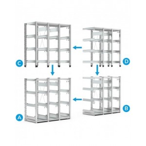 Scaffale con slitte per 9 contenitori a bocca di lupo mis.4A5, L1209 x P521 x H1109 mm