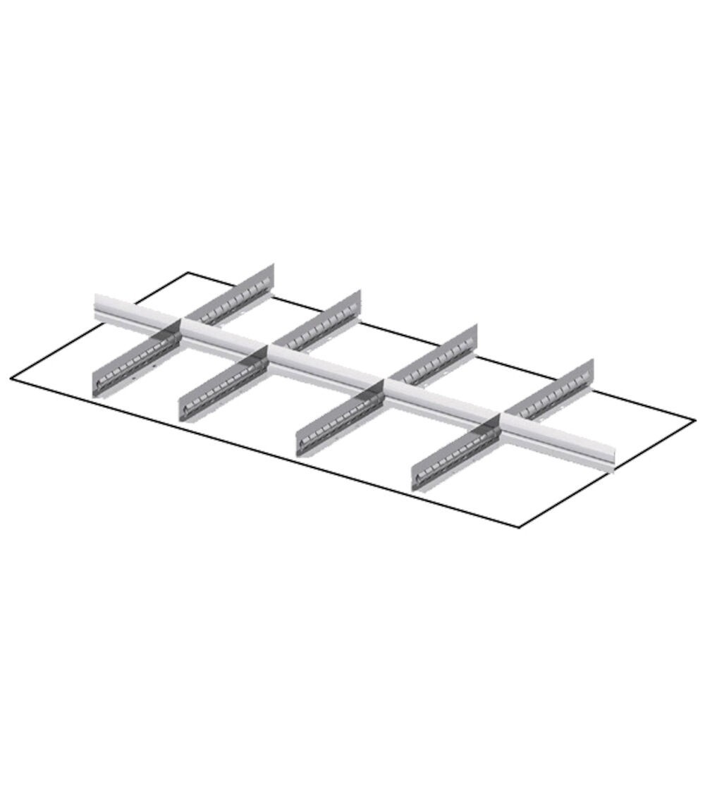 Set 4 divisori longitudinali, 5 divisori trasversali per cassetti con H 75 mm, 54x27 EH