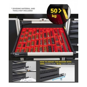 Cassettiera porta attrezzi con ruote, 7 cassetti 2x75 4x100 1x150, L561 x P726 x H1022 mm