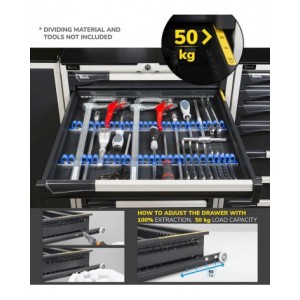 Cassettiera porta attrezzi con ruote, 7 cassetti 2x75 4x100 1x150, L561 x P726 x H1022 mm