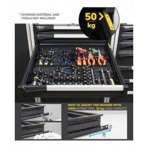 Cassettiera porta attrezzi con ruote, 7 cassetti 2x75 4x100 1x150, L561 x P726 x H1022 mm