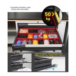 Blocco cassettiera da banco, 7 cassetti  2x75 2x100 2x125 1x150, L714 x P573 x H850 mm