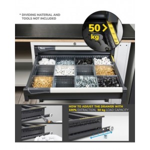 Blocco cassettiera da banco, 7 cassetti  2x75 2x100 2x125 1x150, L714 x P573 x H850 mm