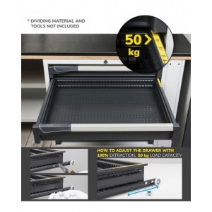 Cassettiera porta attrezzi, 7 cassetti 2x75 1x100 3x150 1x200, L714 x P573 x H1000 mm