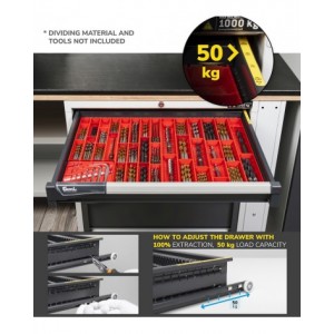 Cassettiera porta attrezzi, 7 cassetti 2x75 1x100 3x150 1x200, L714 x P573 x H1000 mm