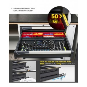 Cassettiera porta attrezzi, 7 cassetti 2x75 1x100 3x150 1x200, L714 x P573 x H1000 mm