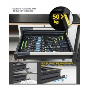 Cassettiera porta attrezzi, 7 cassetti 2x75 1x100 3x150 1x200, L714 x P573 x H1000 mm