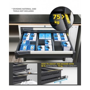 Cassettiera porta attrezzi, 7 cassetti 2x75 1x100 3x150 1x200, L714 x P573 x H1000 mm