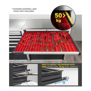 Armadio portautensili a 7 cassetti e 2 piani regolabili, L1020 x P573 x H2000 mm