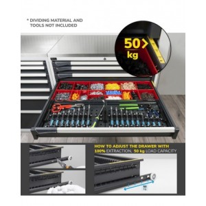 Armadio portautensili a 7 cassetti e 2 piani regolabili, L1020 x P573 x H2000 mm