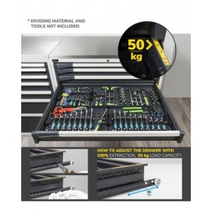 Armadio portautensili a 7 cassetti e 2 piani regolabili, L1020 x P573 x H2000 mm