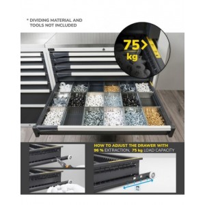 Armadio portautensili a 7 cassetti e 2 piani regolabili, L1020 x P573 x H2000 mm
