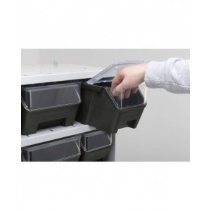 Scaffale a 4 ripiani grigio chiaro con 9 contenitori RK Box Air antracite con coperchi e frontalini , L496 x P304 x H546 mm