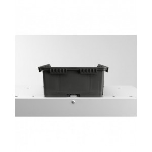 Scaffale a 5 ripiani grigio scuro con 12 contenitori RK Box Air blu cielo con coperchi e frontalini, L496 x P304 x H546 mm