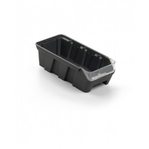 Scaffale a 5 ripiani grigio scuro con 12 contenitori RK Box Air blu cielo con coperchi e frontalini, L496 x P304 x H546 mm