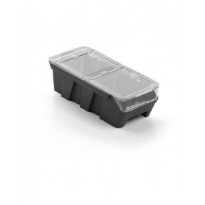Scaffale a 5 ripiani grigio scuro con 12 contenitori RK Box Air blu cielo con coperchi e frontalini, L496 x P304 x H546 mm