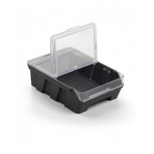 Scaffale a 5 ripiani grigio scuro con 12 contenitori RK Box Air blu cielo con coperchi e frontalini, L496 x P304 x H546 mm