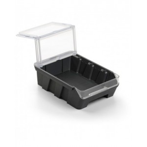 Scaffale a 5 ripiani grigio scuro con 12 contenitori RK Box Air blu cielo con coperchi e frontalini, L496 x P304 x H546 mm