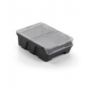Scaffale a 5 ripiani grigio scuro con 12 contenitori RK Box Air blu cielo con coperchi e frontalini, L496 x P304 x H546 mm