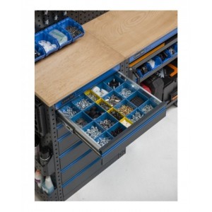 Arredo officina con armadi a 1 anta, modulo di servizio e cassettiera, L1824 x P495 x H1900 mm
