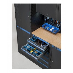 Arredo officina con modulo di servizio, cassettiera e armadio a 1 anta, L1824 x P495 x H1900 mm