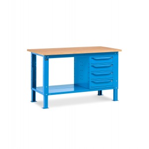 Werkbank Work Up WORK1504, 4 Schubladen, zusätzlicher unterer Boden, L 150 cm, blau