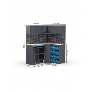 Arredo angolare per officina, L1560+1256 x P495 x H1900 mm
