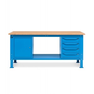 Banco da lavoro Work Up WORK2006 con 1 armadio a cassetti con 4 cassetti e 1 armadi, colore blu