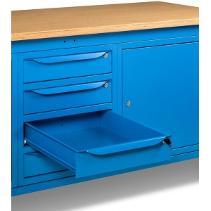 Banco da lavoro Work Up WORK2010 con 1 armadio con 4 cassetti e 2 armadi con porta, colore blu RAL 5012