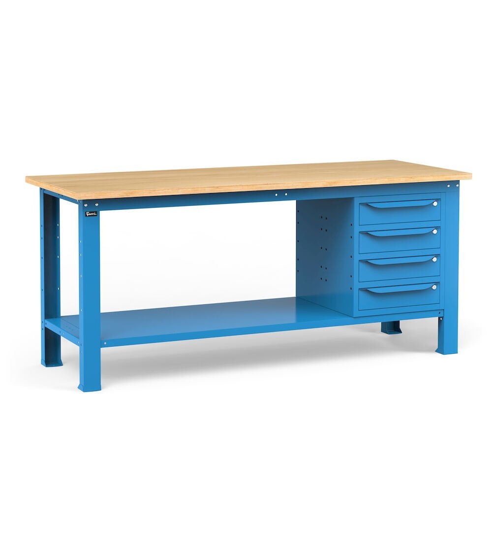 Banco per officina con 4 cassetti, 200 cm, Blu