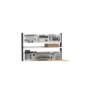 Banco professionale regolabile con parete e 4 cassetti 2x75 1x150 1x200, 150 cm, grigio e antracite