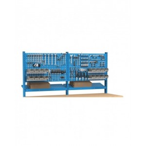 Banco professionale regolabile con parete, 200 cm, blu e antracite